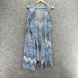 Wrangler Top Women L Large Blue Striped Open Front Sleeveless Wide Strap Rayon